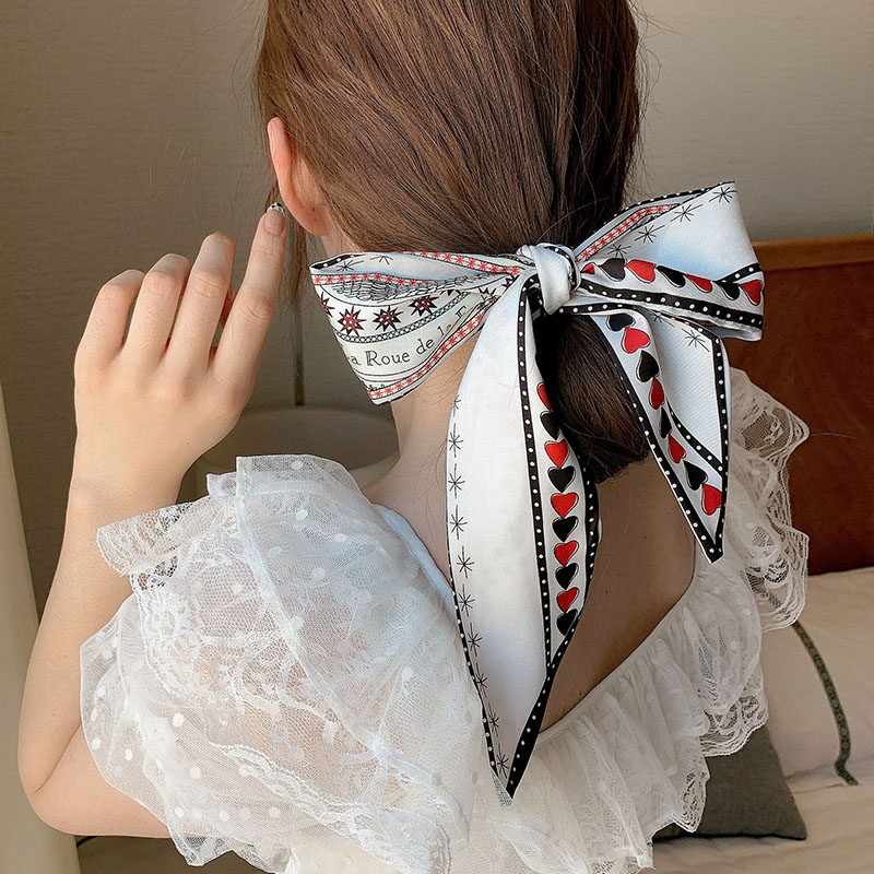 French silk scarf headband retro wild tie hair streamer female niche long strip with suit tied bag spring and autumn scarf