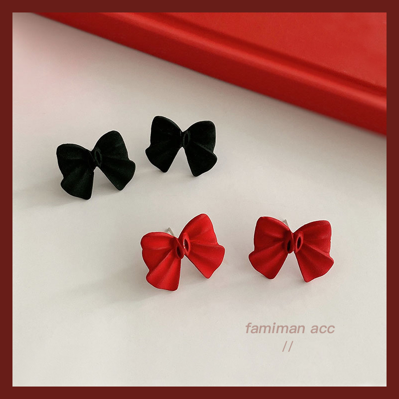 Net red bow earrings female 2021 new trendy 925 silver needle earrings Korean temperament retro Hong Kong style earrings