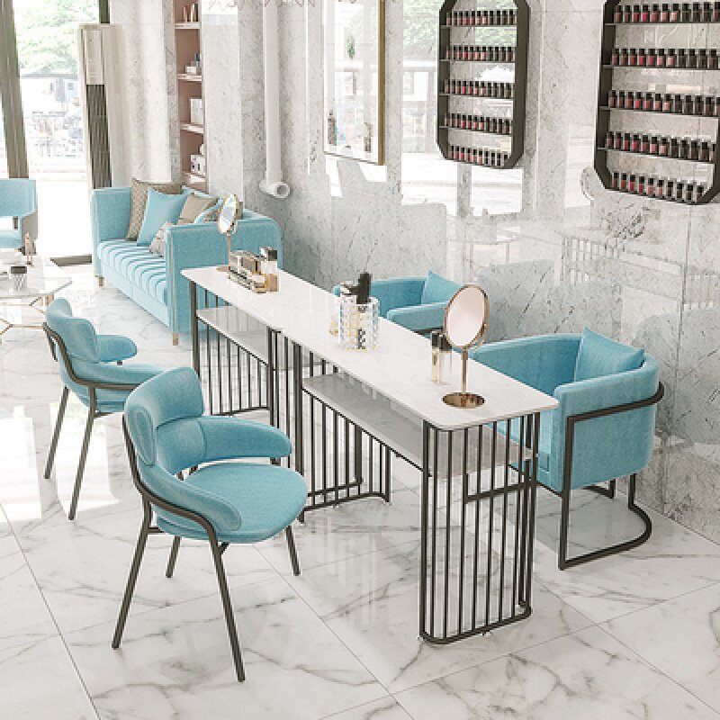 Net Red Ins Marble Mechia Table And Chairs Suit Combined Single Double Repair Chia Bench Brief Iron Art Table Economic