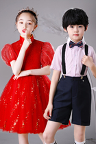 Girls dress Princess Skirt host June 1 Childrens Performance Dress Red High-end Chinese Recitation Competition Clothing