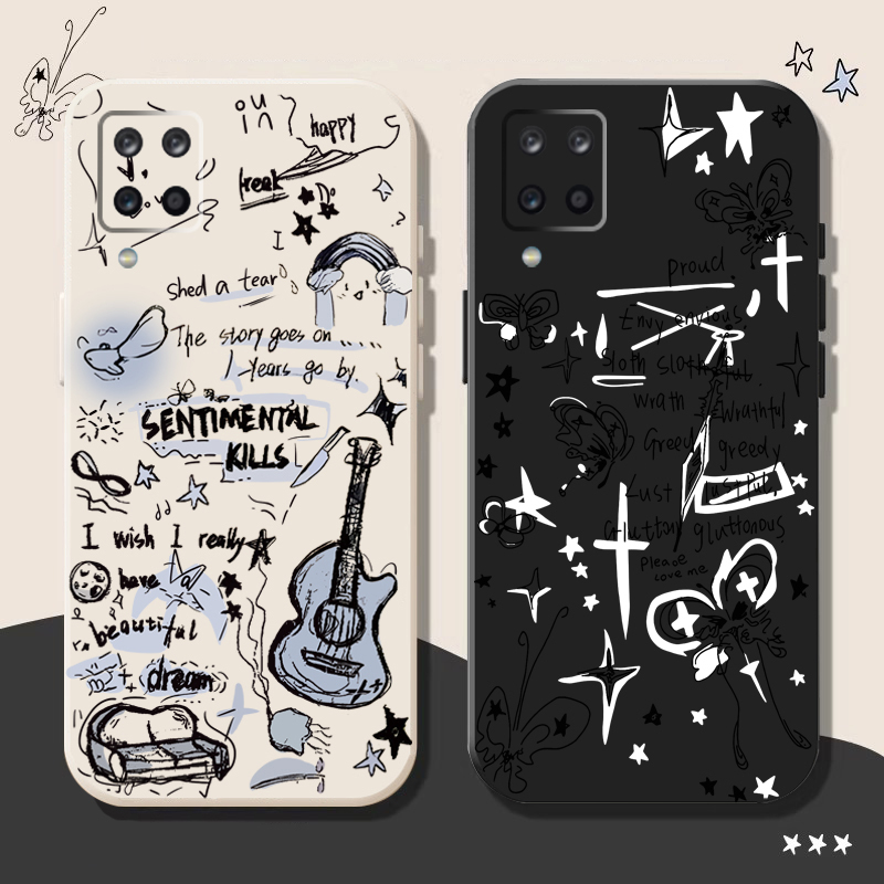 Suitable for Samsung A12 Phone Case Black and White Guitar Galaxy A13 Silicone Creative Case for Men and Women A12 4g Cute Soft Case Trendy Samsung High-Value Anti-Drop A13/A12 Cartoon Full Edge Protection