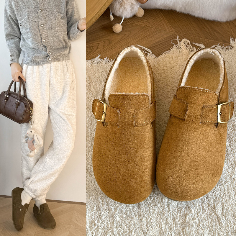 Thick-Soled Snow Boots for Women, Fleece-Lined Warm Furry Shoes, Birkenstock Shoes for Women, 2025 New Winter Birkenstock Loafers, Cotton Shoes