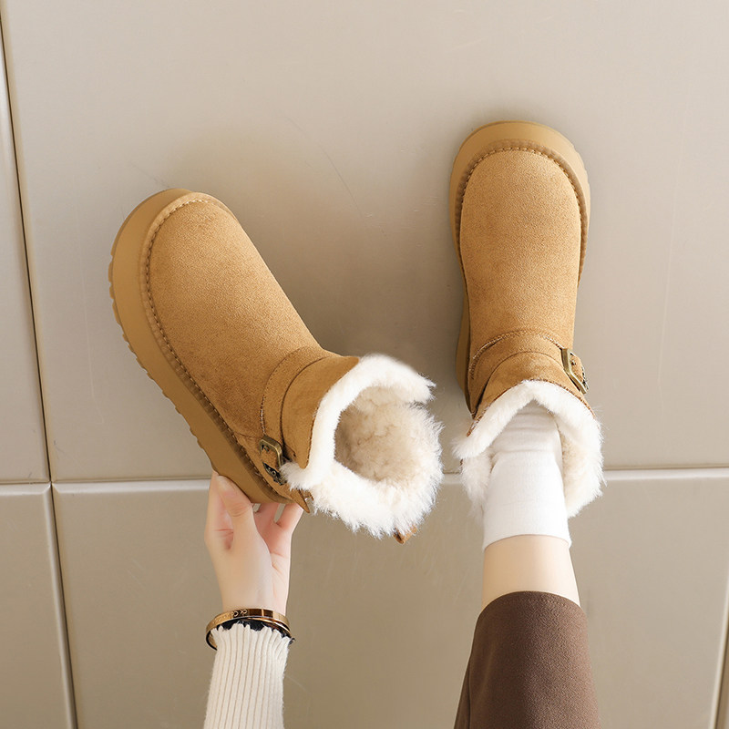 Women's Fur-Lined Snow Boots 2025 New Winter Style, Fleece-Lined and Thickened High-Top Birkenstock Shoes, Retro Large Cotton Boots for Women