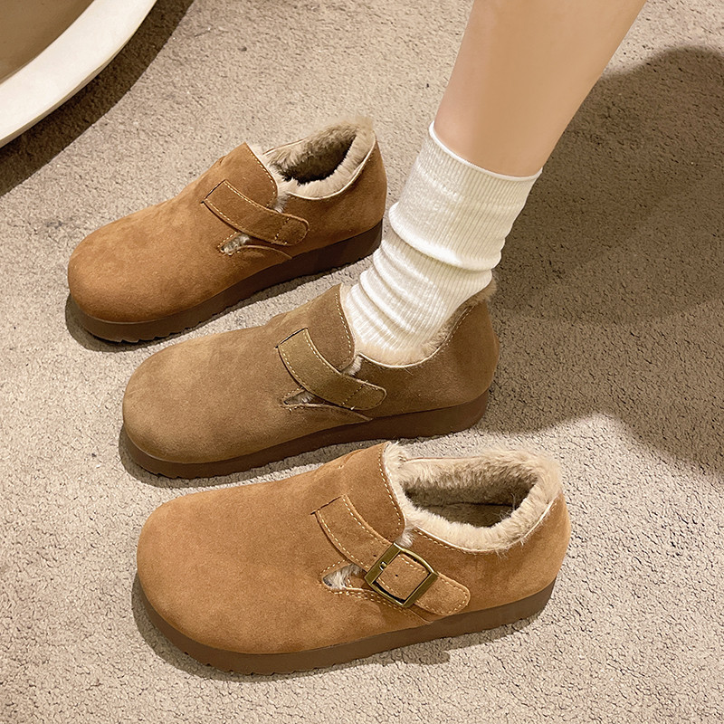 Women's Winter 2025 New Style Birkenstock Shoes with Plush Lining, Leather Surface, Warm, Soft Sole, Outdoor Wear, Furry Shoes, Cotton Shoes, Thick Sole