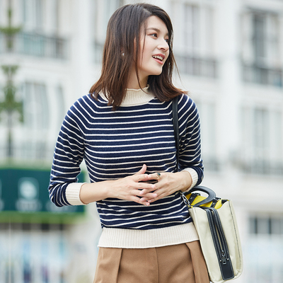 【拍2件79】条纹羊绒衫毛衣女