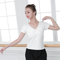  Dance practice clothes short-sleeved top female black adult V-neck slim-fit cotton white Latin ballet body clothes