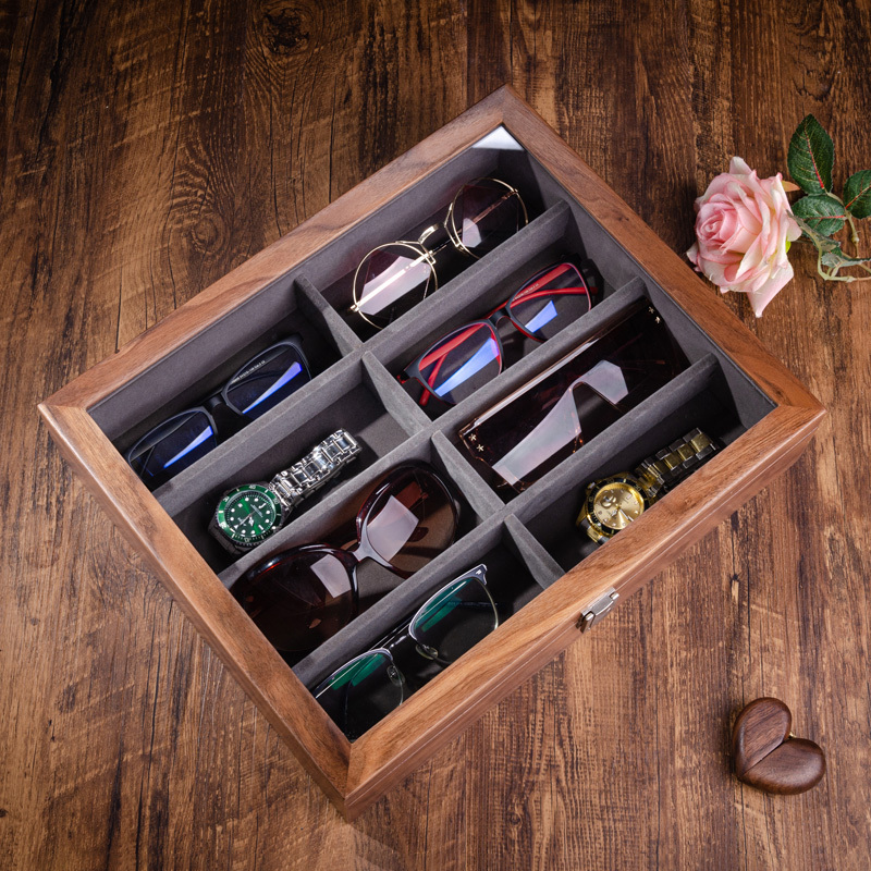 Walnut Wood Glasses Storage Box, High-End Multi-Compartment Large-Capacity Sunglasses Display Box for Sunglasses, Jewelry, and Bracelets Walnut Wood Glasses Storage Box, High-End Multi-Compartment Large-Capacity Sunglasses Display Box for Sunglasses, Jewelry, and Bracelets