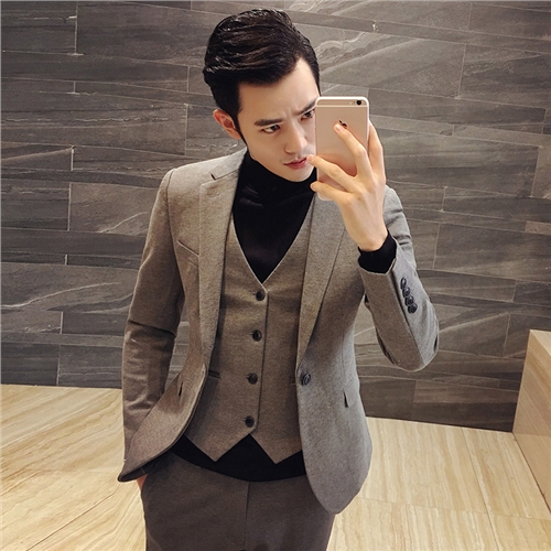 Men's suit suit casual trend slim Korean version of handsome host suit three-piece groom wedding dress