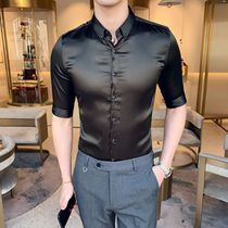 Anti-wrinkle free hot short-sleeved shirt Mens casual high-end design niche shirt tide summer slim mid-sleeve shirt