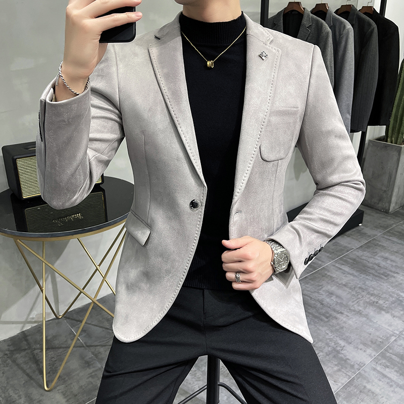 Suede suit jacket men's spring and autumn thickened men's single western shirt business casual ruffian handsome suit British style