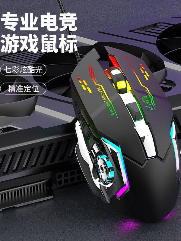 Professional E-Sports Gaming Mouse Wired with Colorful Cool Lights, Precise Positioning, Anti-Slip, Sweat-Absorbent for Computer and Laptop Gaming