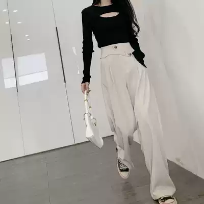 Early spring 2021 new women's hanging feeling Joker suit casual pants straight loose high waist mopping wide leg pants women