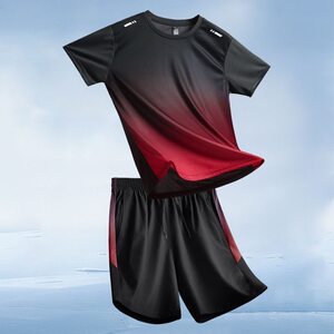 Running Sports Suit for Men, Summer Thin Mesh Breathable Short-Sleeved T-Shirt with Five-Quarter Pants, Fitness Basketball Set