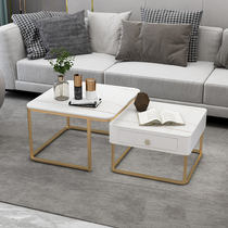 Minimalist modern rock plate marble tea table Home Small family style Living room light extravagant nets red ins Wind tea table Nordic