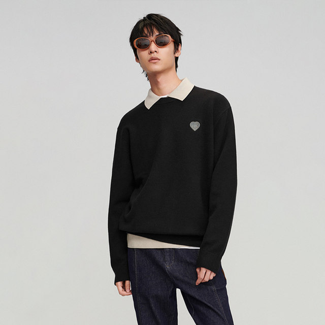 HLA/Heilan House Chinese Heart Long Sweater Sweater 2022 Autumn Loose Round Neck Warm Pullover Men