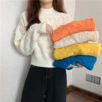 Pure colour stitch sweatshirt head half height collar short sweater external wearing shirt female boomer Korean version beating bottom new autumn and winter long sleeves