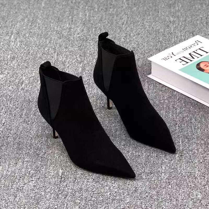 Genuine Leather Short Boots for Women 2026 Autumn New Style Kitten Heel Mid-Heel Ankle Boots Pointed Toe Stiletto High Heels