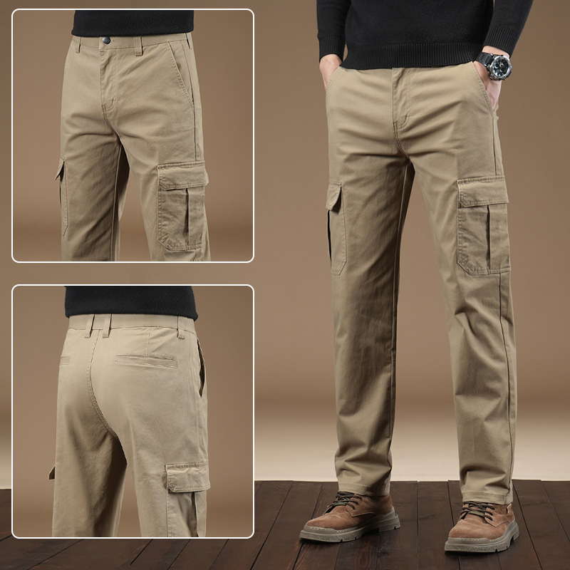 Khaki Cargo Pants for Men, Loose Straight-Leg, 2026 Autumn and Winter New Style, Business Casual Long Pants for Middle-Aged Men
