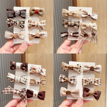 Childrens hair clips retro literary style milk coffee color fabric bow small flower hair clip girls hair trim clip girls