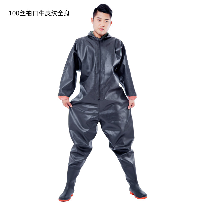 Full body thickened one-piece water pants water pants leather fork digging lotus root suit reservoir catch fish rain pants men's waterproof clothes water shoes