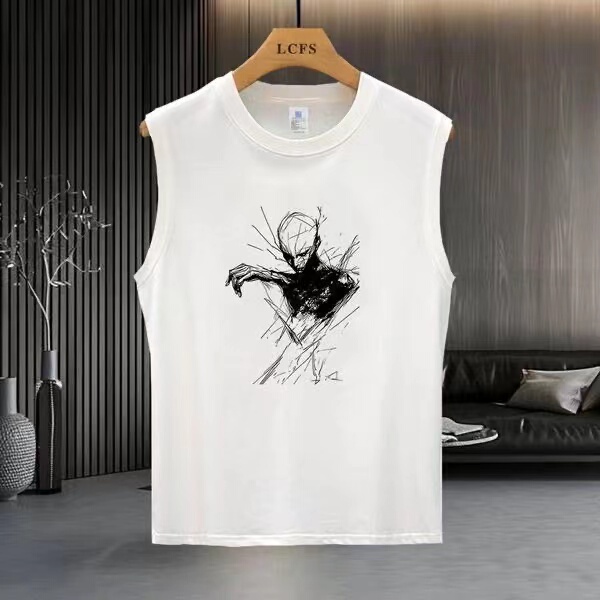 Heavyweight 230g Pure Cotton Men's Summer Naruto Print Tank Top Sweatshirt Sports Fitness Sleeveless T-Shirt