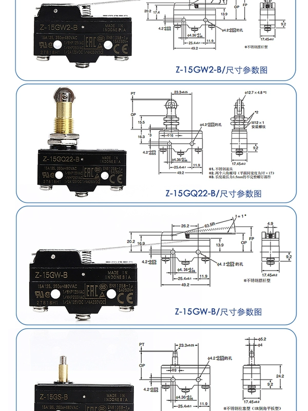 mạch đảo chiều dùng công tắc hành trình Công tắc micro Omron gốc Z-15GQ-B Công tắc đột quỵ Z-15GW22-B GQ22-B GD-B công tắc giới hạn hành trình ứng dụng của công tắc hành trình