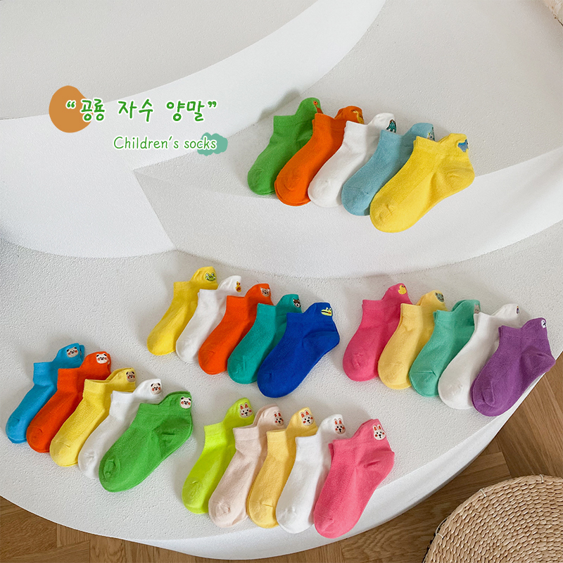 New Spring and Summer Children's Socks, Colorful Cotton, Boys and Girls Floral Socks, Trendy Short Socks, Candy-Colored Boat Socks, Baby Socks