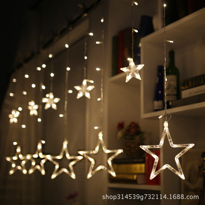 Star curtain lights LED color lights New Year string lights outdoor Christmas Day decorative lights pentagon star lights European specification SNA