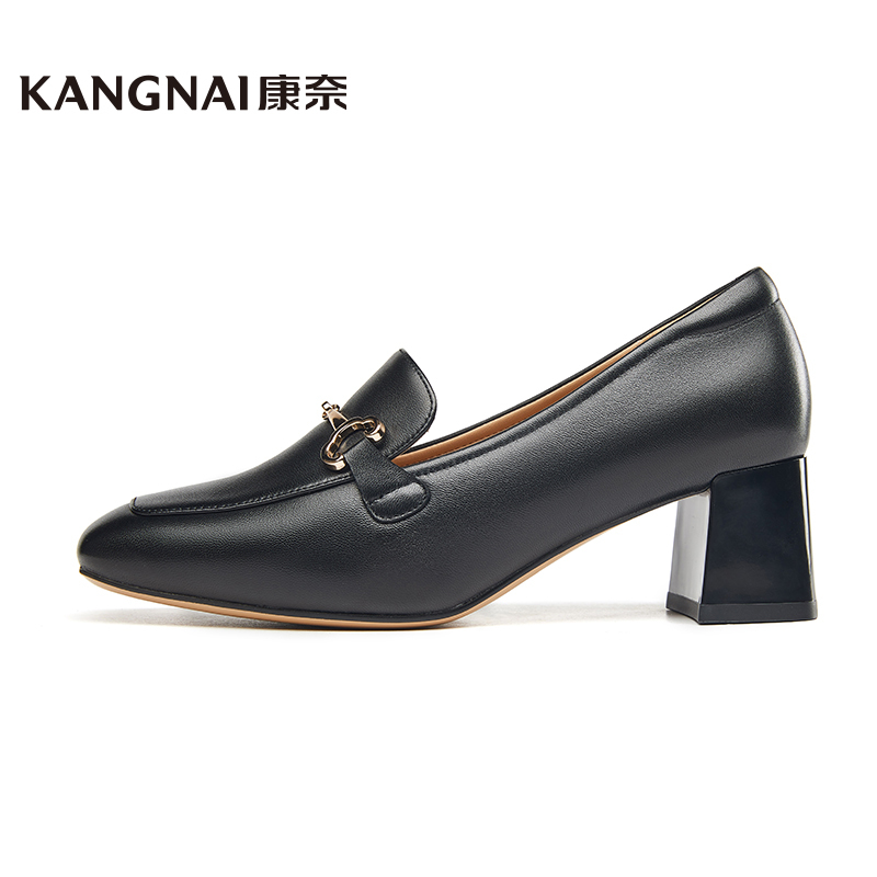 Kangnai Women's Shoes, High Heels That Are Comfortable for Walking, Genuine Leather, Same Style as the Store's Stock, Comfortable Medium Chunky Heel Women's Shoes 11136000