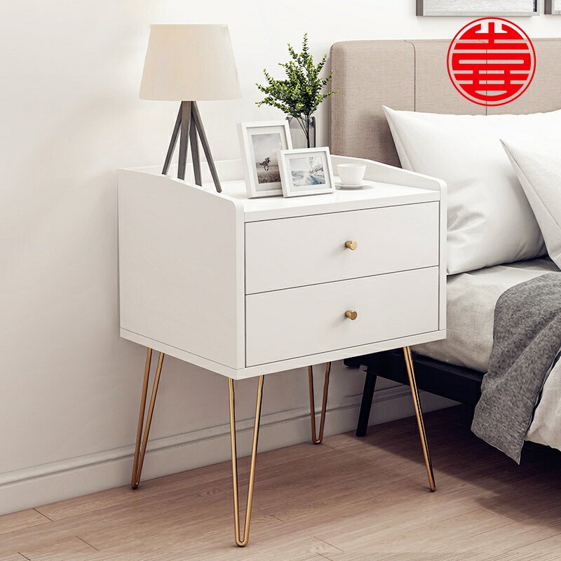 Bed cabinet Nordic style simple modern light luxury ins simple net red white wrought iron a pair of gray bed side cabinets