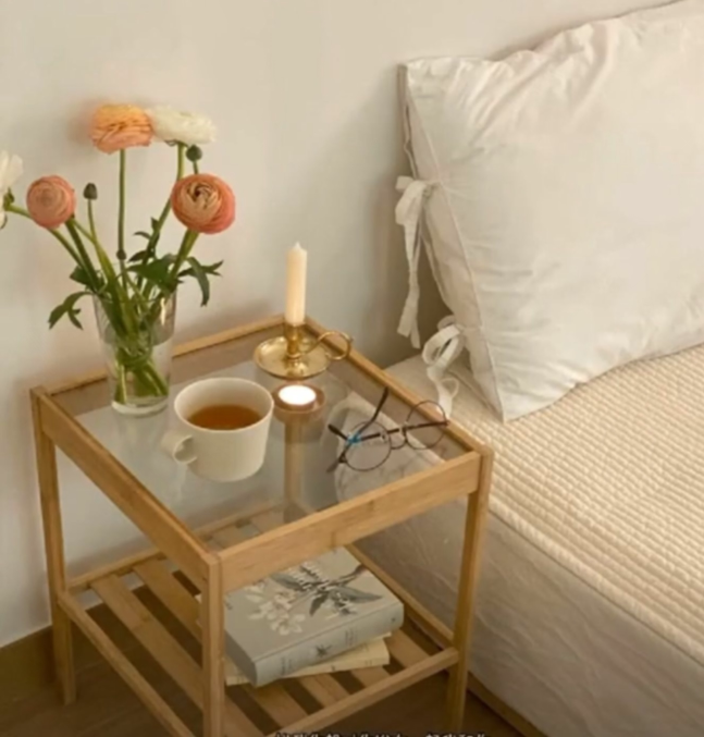 ins bedside table glass solid wood shelf bedside table bed and breakfast row skeleton house decoration simple storage rack