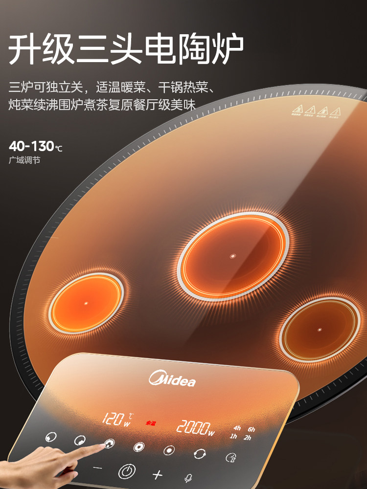 Midea Hot Food Warming Plate with Hot Pot, Multi-Head Stove, Warming Plate for Home Use, Heated Round Dining Table Turntable, New Model