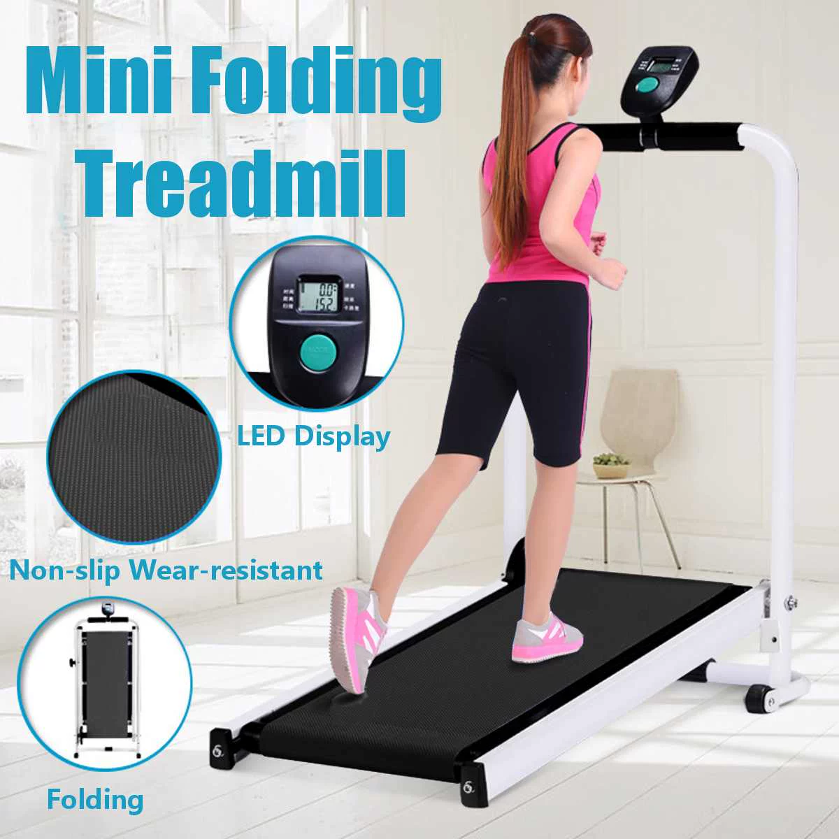 Electric Foldable Treadmill LED Display Jog Space Walk Machi