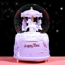 Rotating Trojan Eight-Oct Crystal Ball Girl Girl Girl Birthday Gift Men Automatically Snow Sky City Music Box