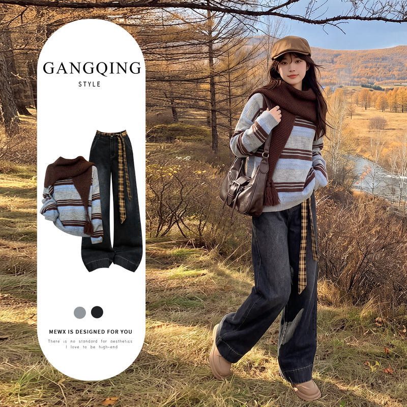 Korean-Style Early Autumn Outfit: Gray Turtleneck Sweater, 2026 Super Trendy Autumn Wear, a Complete Set of Lazy and Relaxed Knit Tops