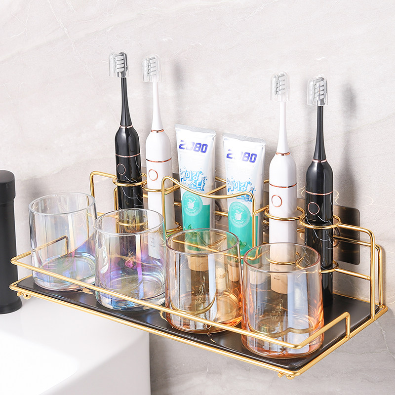 Wall-mounted frame electric toothbrush holder toothpaste shelve bathroom stainless steel shelve free desktop water floss holder