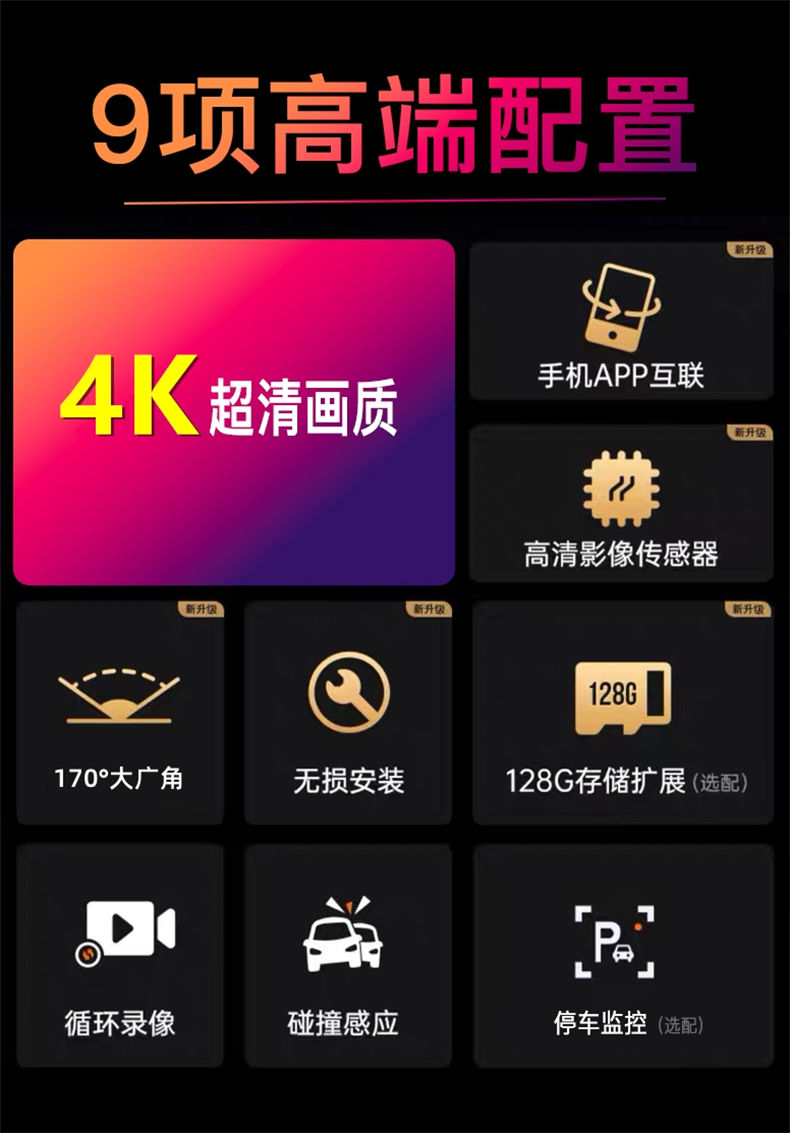 2025 New Model Three-Lens Front-Infrared Night Vision HD Parking Monitoring Ride-Hailing 4K Dash Cam 360