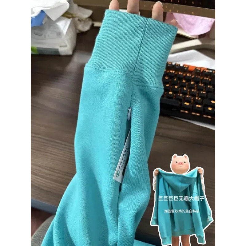 Lake Blue Hooded Sweatshirt Jacket for Women, Spring 2026 New Niche Korean Chic Top, Thin Early Spring Outfit