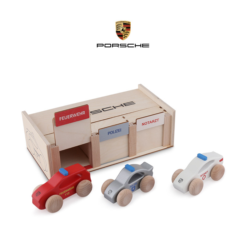 (Official) Porsche Porsche Wooden Emergency Vehicles Suit Children Building Blocks Puzzle Toys