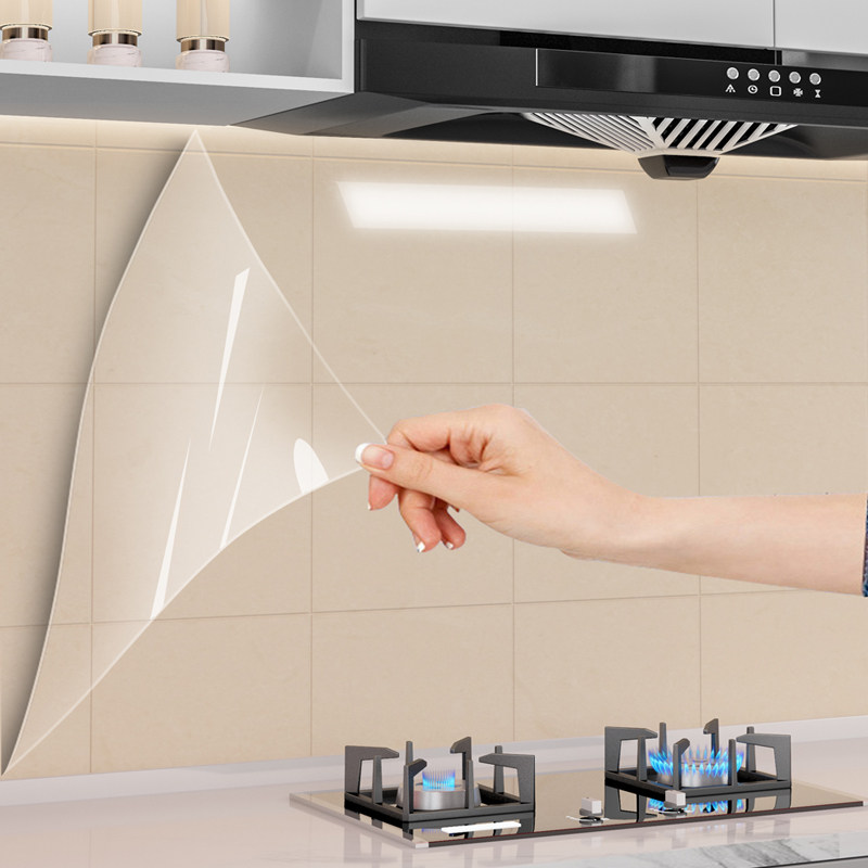 Kitchen oil-proof sticker transparent glue-free high temperature waterproof self-adhesive wall stove special film oil-proof wall sticker