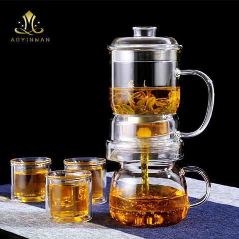 Oaning ten thousand Kongfu Tea Courtesy Kit Set Tea Set Group Home Minimalist Transparent Heat-resistant Automatic Sloth Tea Deity