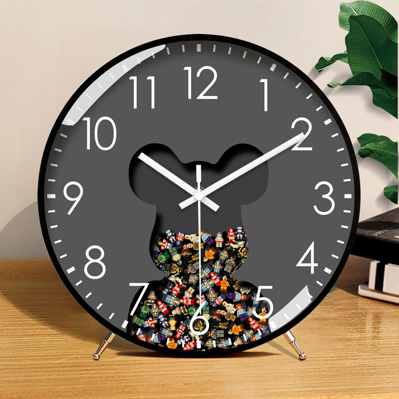 Seat Bell Building Block Bear Living Room Clock Pendulum Desktop Pendulum Clock Light Extravagant Modern Cartoon Creative Clock 2023 New-Taobao