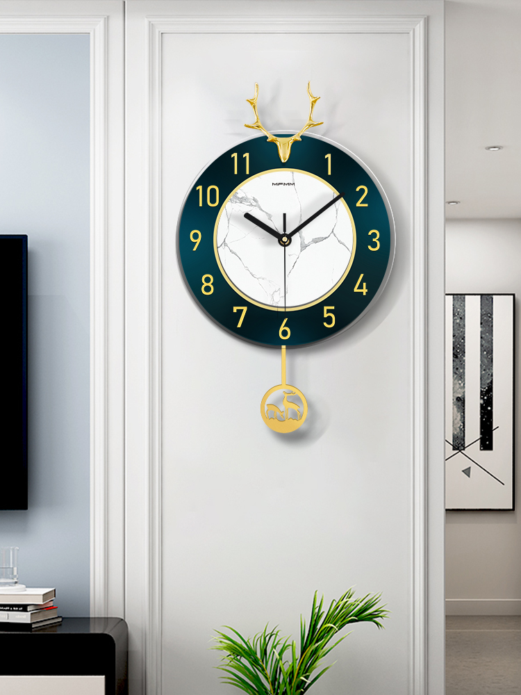 Nordic light luxury deer head wall clock Living room modern simple Copper household clock Personality creative decoration wall clock