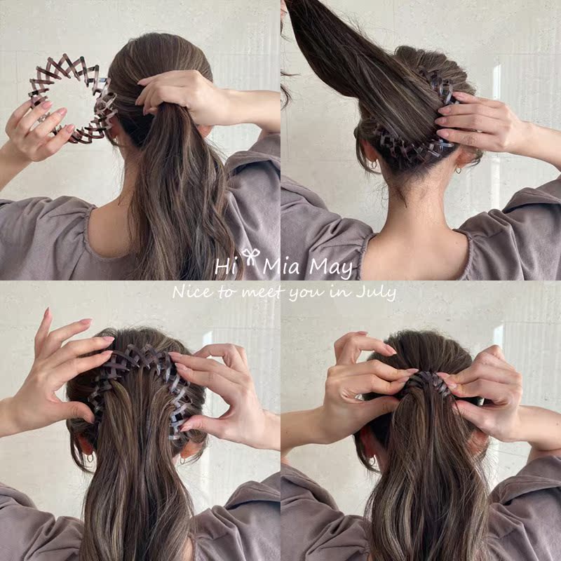 High ponytail fixed hairpin Nip Bird Nest Hair Ring Grip Chuck Decoration Rear Brain Spoon Pellet Head Sloth disc hair deity South Korea