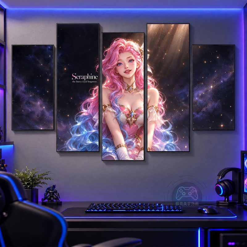 League of Legends Internet Cafe Decorative Painting E-Sports Hotel Five-Panel Luminous Wall Art Living Room Sofa Background Wall Anime Hanging Painting League of Legends Internet Cafe Decorative Painting E-Sports Hotel Five-Panel Luminous Wall Art Living Room Sofa Background Wall Anime Hanging Painting