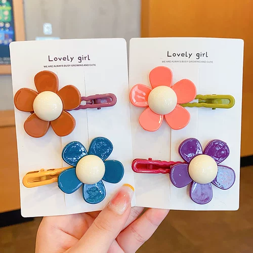 Демисезонная детская милая заколка для волос, шпильки для волос, челка, безвредная заколка-крабик, аксессуар для волос, в цветочек, не повреждает волосы