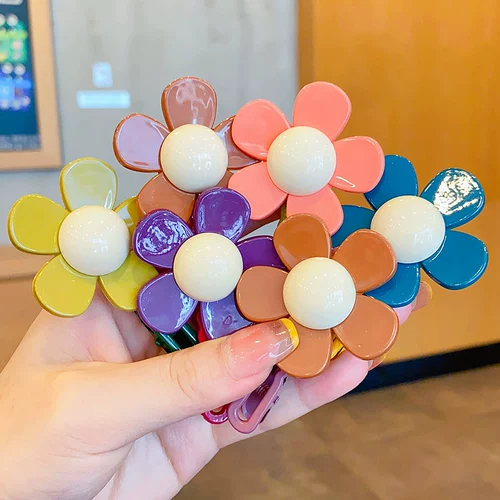 Демисезонная детская милая заколка для волос, шпильки для волос, челка, безвредная заколка-крабик, аксессуар для волос, в цветочек, не повреждает волосы