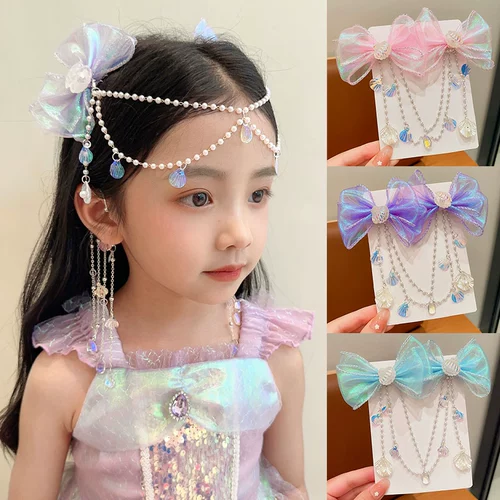 Детские морские серьги, клипсы с кисточками для принцессы, аксессуар для волос, без проколов ушей