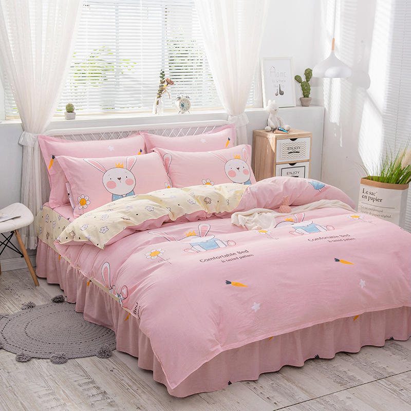 Afontine cotton bed skirt four-piece set bed quilt cover single fresh princess style quilt cover cotton bed cover three-piece set