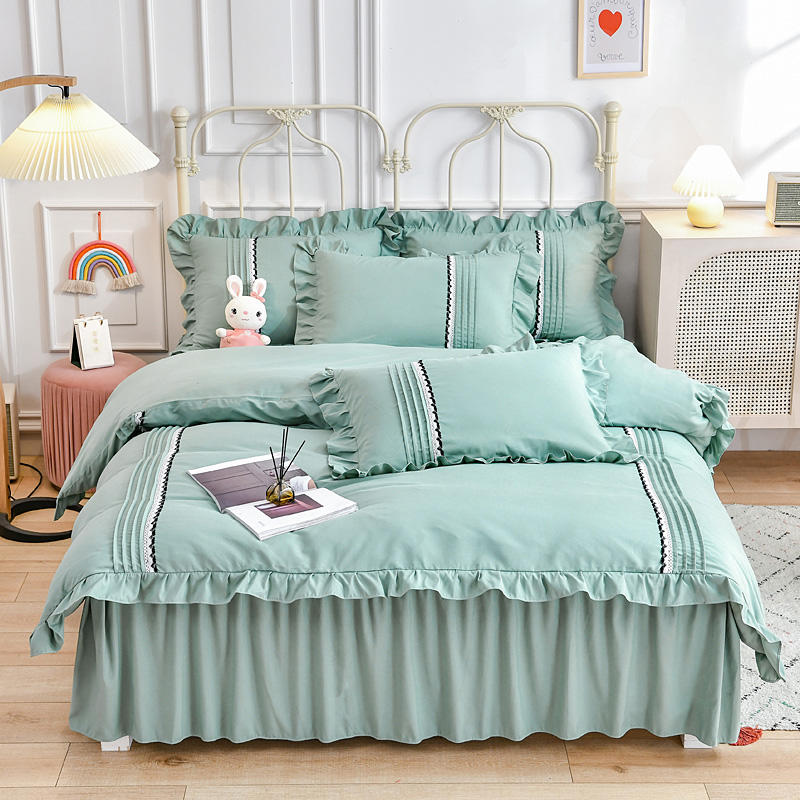 Yuanmeng pure cotton bed skirt four-piece bedding 100% cotton with bed cover quilt cover sheet quilt bedspread